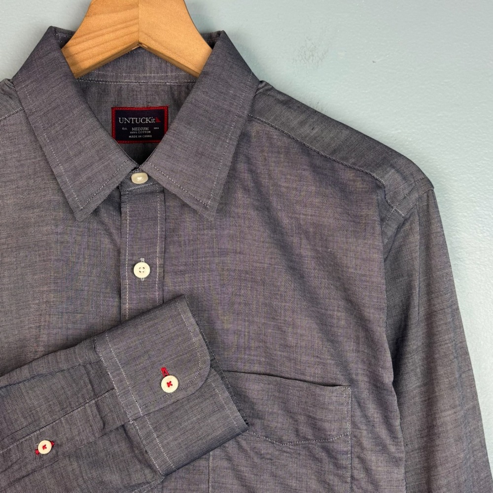 UNTUCKit Mens Medium Blue Long Sleeve Button Up Dress Shirt 100% Cotton Office